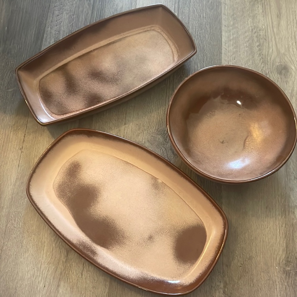 FRANKOMA Vintage Westwind brown satin plates & bowl,5Q&5QS,224!